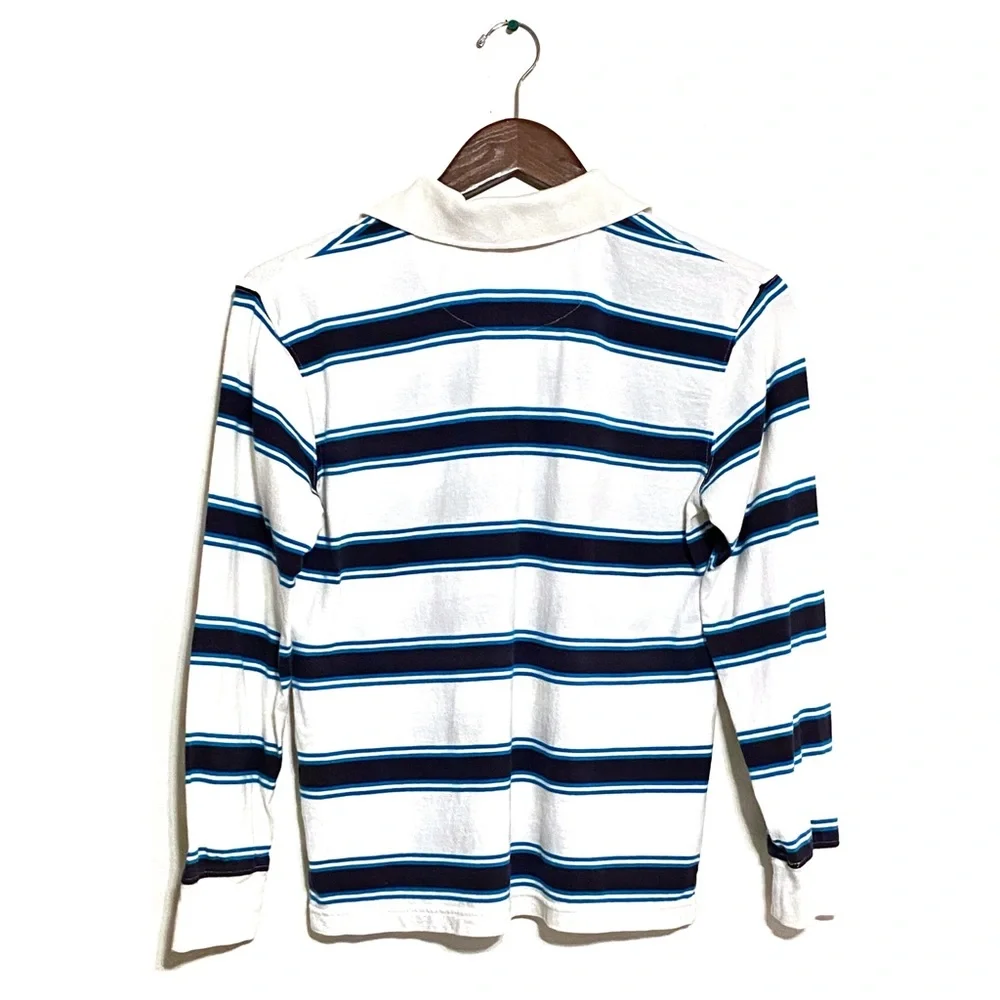Children’s Place Striped Long Sleeve Polo Shirt White Navy Blue Stripes L 10/12